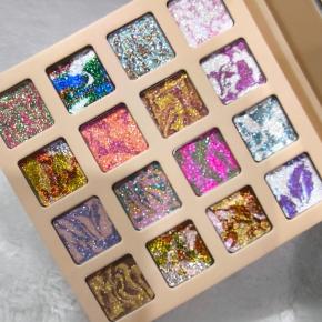 Private label 16 color marble texture pressed multi-chrome glitter eyeshadow palette